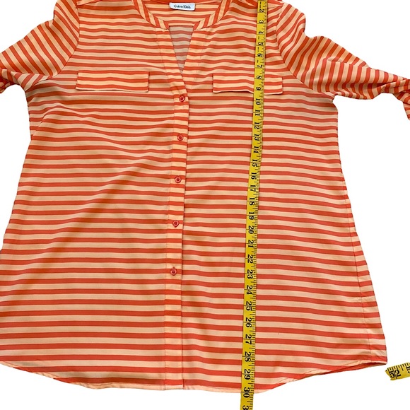 CALVIN KLEIN  | ORANGE STRIPED BUTTON DOWN SHIRT - Picture 11 of 14